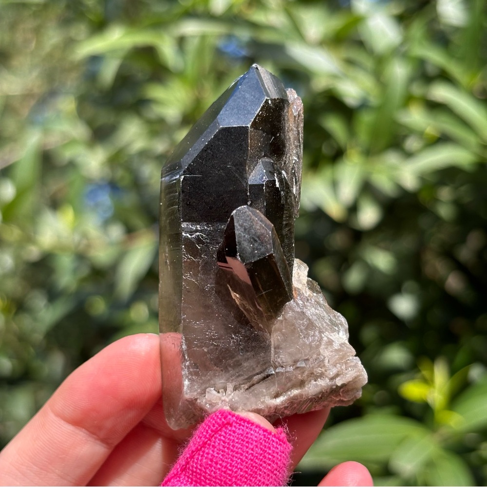 Morion Quartz Crystal Point – Smoky Black with Self-Healed Base